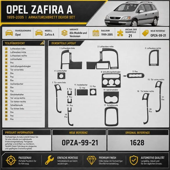 Opel Zafira A 1999-2005 kit rivestimento cruscotto e interni 3D 21 pezzi