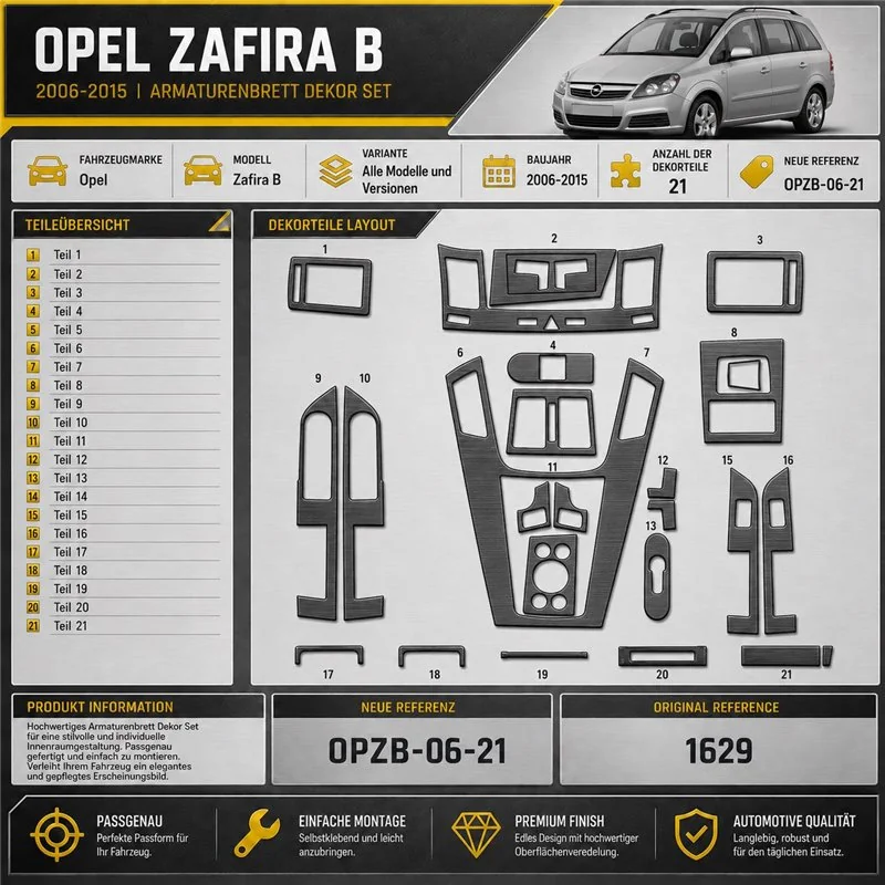 Opel Zafira B 2006-2015 kit rivestimento cruscotto e interni 3D 21 pezzi