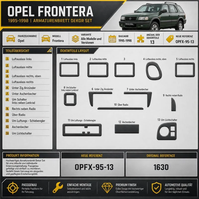 Opel Frontera 1995-1998 kit rivestimento cruscotto e interni 3D 13 pezzi