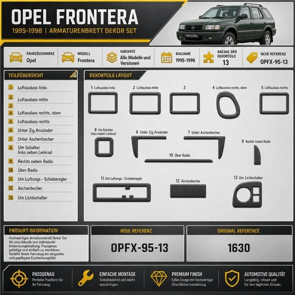 Opel Frontera 1995-1998 kit rivestimento cruscotto e interni 3D 13 pezzi