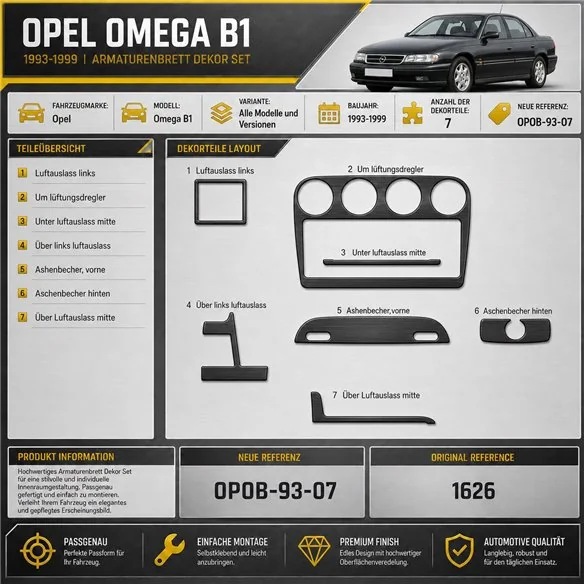Opel Omega B1 1993-1999 kit rivestimento cruscotto e interni 3D 7 pezzi