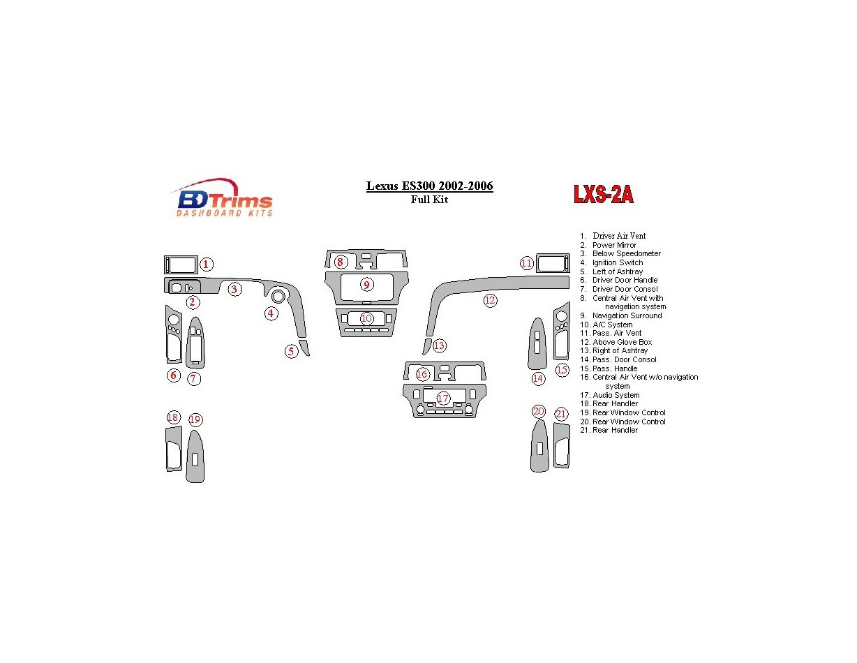 Lexus ES 2002-2006 Full Set Cruscotto BD Rivestimenti interni