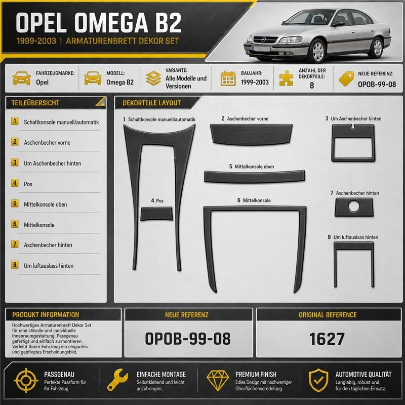 Opel Omega B2 1999-2003 kit rivestimento cruscotto e interni 3D 8 pezzi