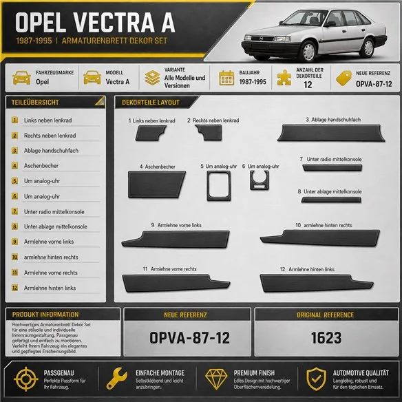Opel Vectra A 1987-1995 kit rivestimento cruscotto e interni 3D 12 pezzi