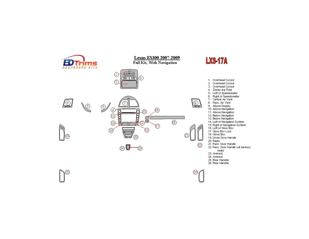 Lexus ES 2007-UP Full Set, With NAVI Cruscotto BD Rivestimenti interni