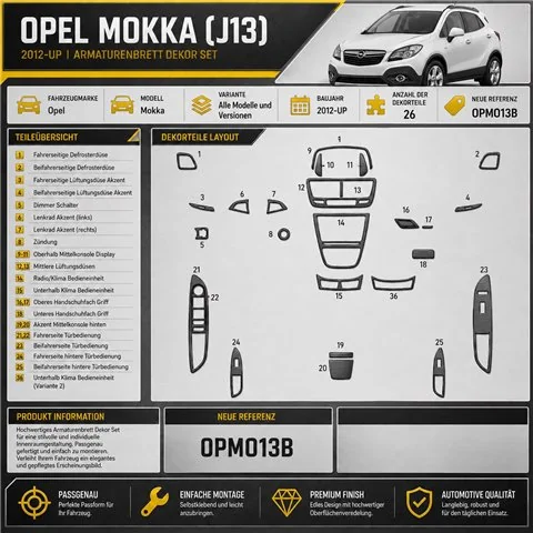 Opel Mokka 2012-in poi kit rivestimento cruscotto e interni 3D 26 pezzi