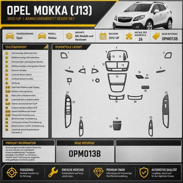 Opel Mokka 2012-in poi kit rivestimento cruscotto e interni 3D 26 pezzi