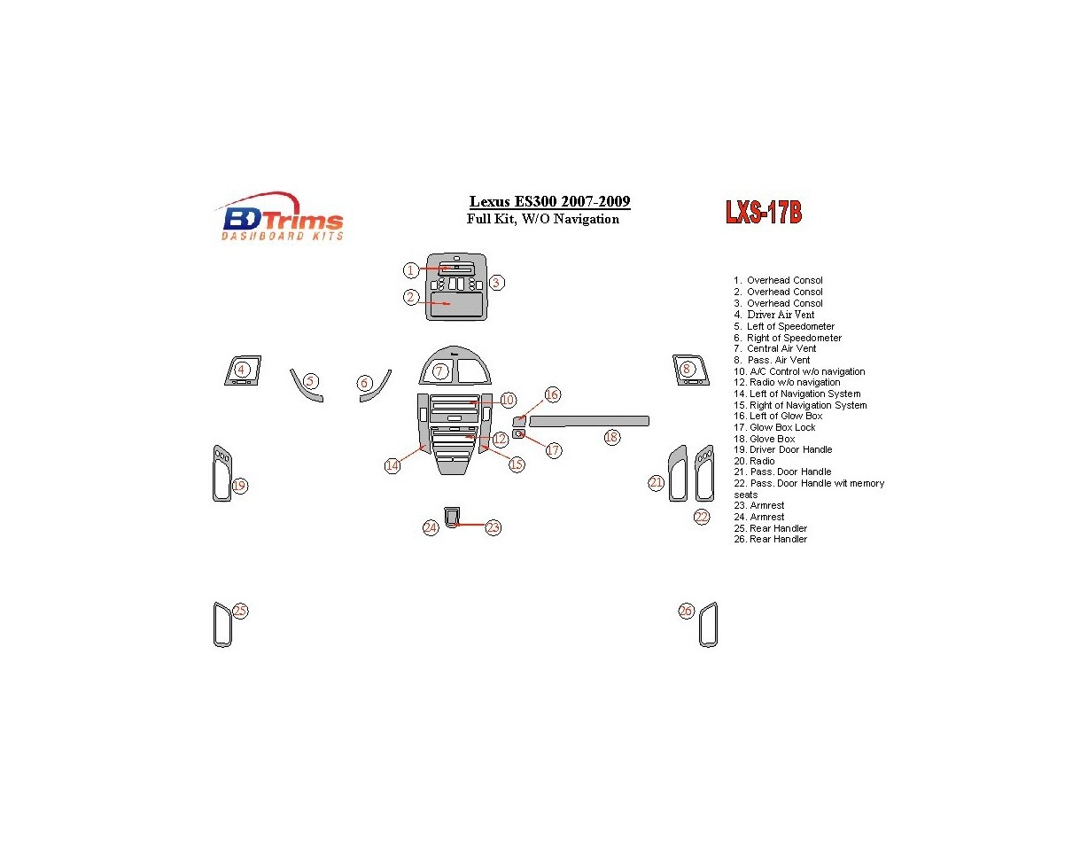 Lexus ES 2007-UP Full Set, Without NAVI Cruscotto BD Rivestimenti interni