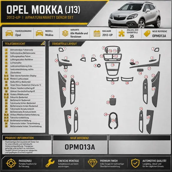 Opel Mokka 2012-in poi kit rivestimento cruscotto e interni 3D 35 pezzi