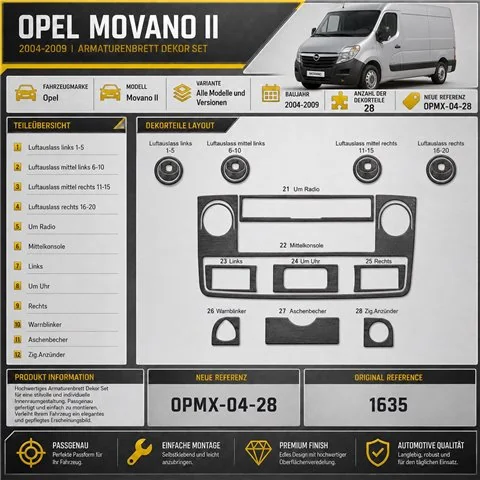 Opel Movano 2004-2009 kit rivestimento cruscotto e interni 3D 28 pezzi 2