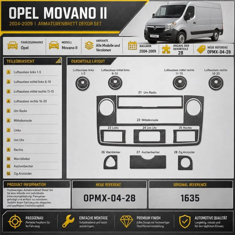 Opel Movano 2004-2009 kit rivestimento cruscotto e interni 3D 28 pezzi