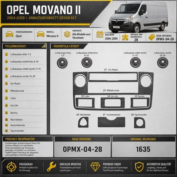 Opel Movano 2004-2009 kit rivestimento cruscotto e interni 3D 28 pezzi