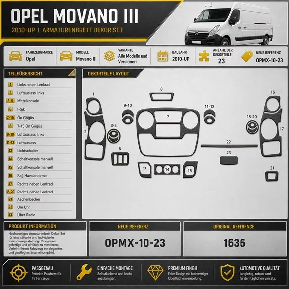 Opel Movano 2010-in poi kit rivestimento cruscotto e interni 3D 23 pezzi