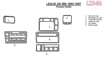 Lexus GS 1993-1997 Pioneer Radio, OEM Compliance, 6 Parts set Cruscotto BD Rivestimenti interni