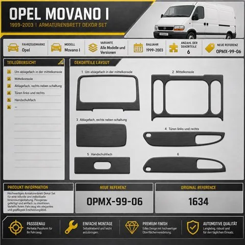 Opel Movano 1999-2003 kit rivestimento cruscotto e interni 3D 6 pezzi