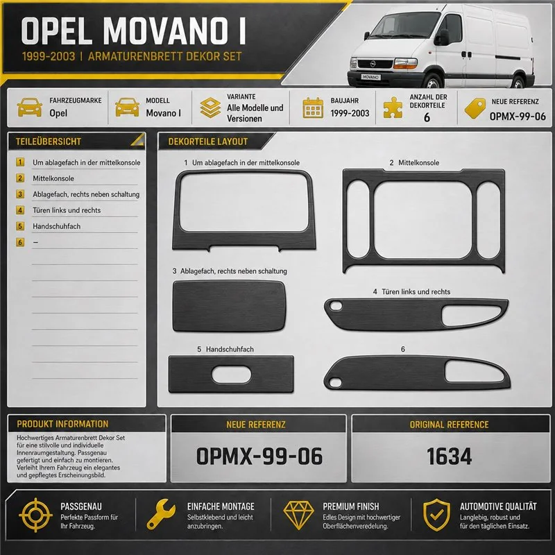 Opel Movano 1999-2003 kit rivestimento cruscotto e interni 3D 6 pezzi