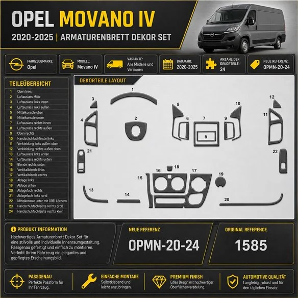 Opel Movano-Nissan Interstar 2002-in poi kit rivestimento cruscotto e interni 3D 6 pezzi