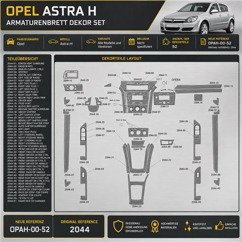 Opel Astra-H Not specified kit rivestimento cruscotto e interni 3D 52 pezzi