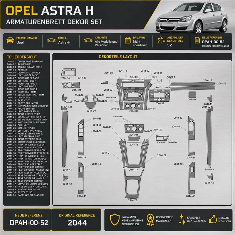 Opel Astra-H Not specified kit rivestimento cruscotto e interni 3D 52 pezzi