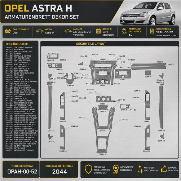 Opel Astra-H Not specified kit rivestimento cruscotto e interni 3D 52 pezzi
