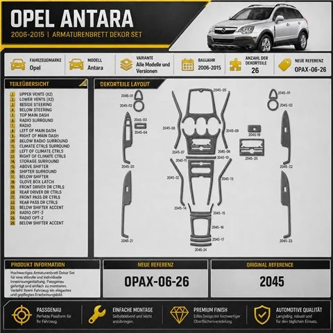 Opel Antara 2006-2015 kit rivestimento cruscotto e interni 3D 26 pezzi