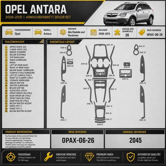 Opel Antara 2006-2015 kit rivestimento cruscotto e interni 3D 26 pezzi