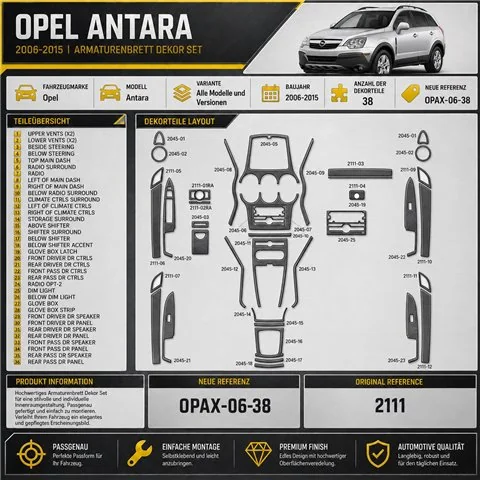 Opel Antara 2006-2015 kit rivestimento cruscotto e interni 3D 38 pezzi