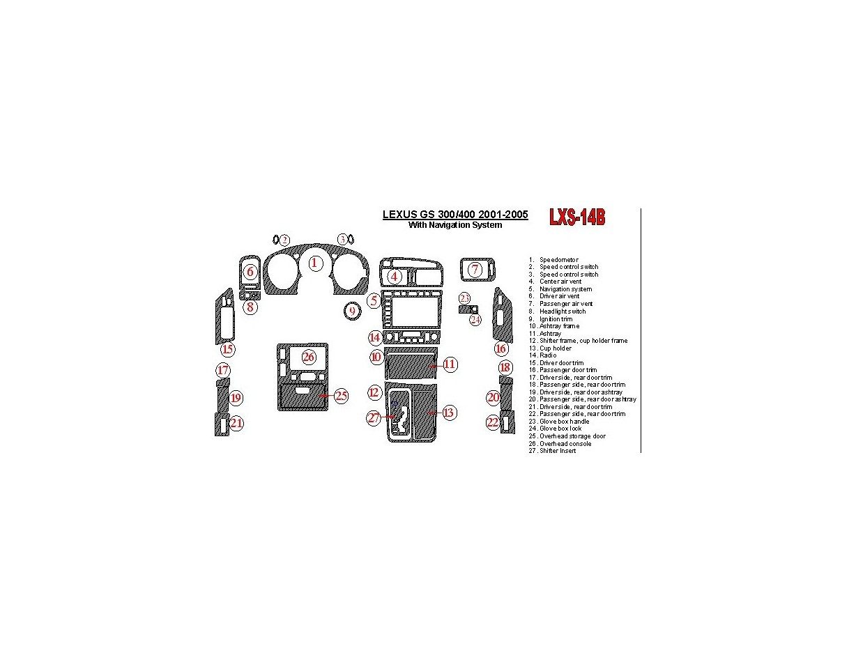 Lexus GS 2001-2005 With NAVI system, OEM Compliance Cruscotto BD Rivestimenti interni