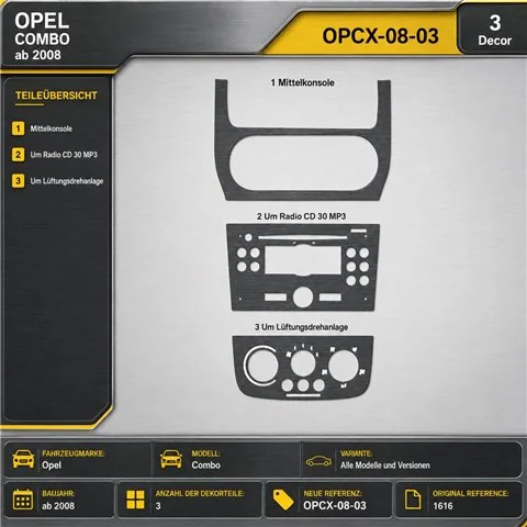 Opel Combo 2008-in poi kit rivestimento cruscotto e interni 3D 3 pezzi