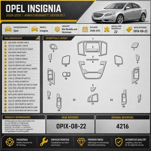 Opel Insignia 2008-2013 kit rivestimento cruscotto e interni 3D 22 pezzi