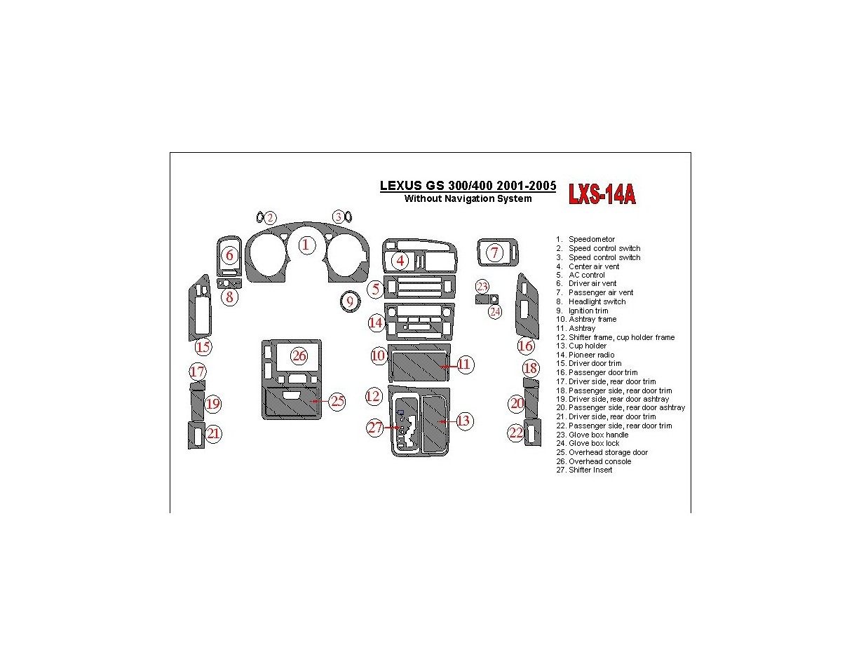 Lexus GS 2001-2005 Without NAVI system, OEM Compliance Cruscotto BD Rivestimenti interni