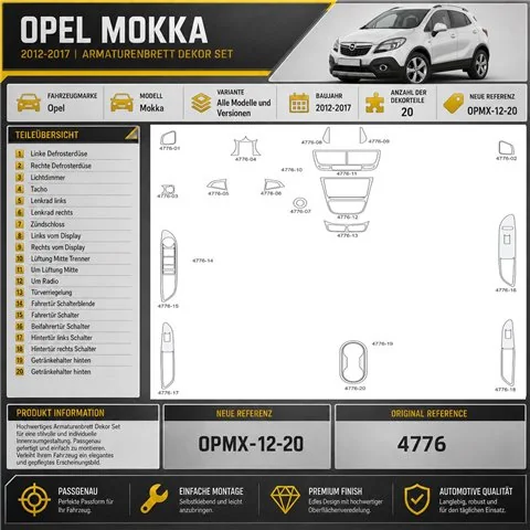 Opel Mokka 2012-2017 kit rivestimento cruscotto e interni 3D 20 pezzi
