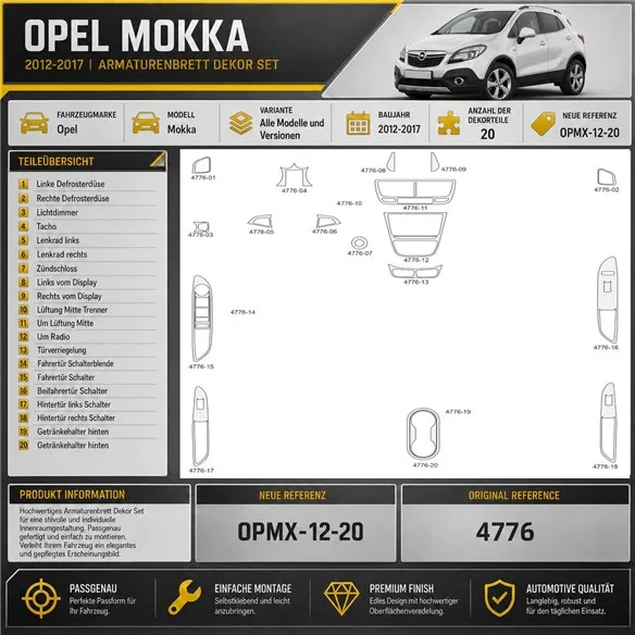 Opel Mokka 2012-2017 kit rivestimento cruscotto e interni 3D 20 pezzi