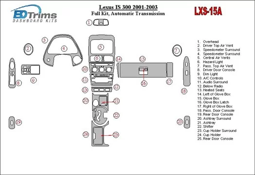 Lexus IS 2001-2003 Full Set, Automatic Gear Cruscotto BD Rivestimenti interni