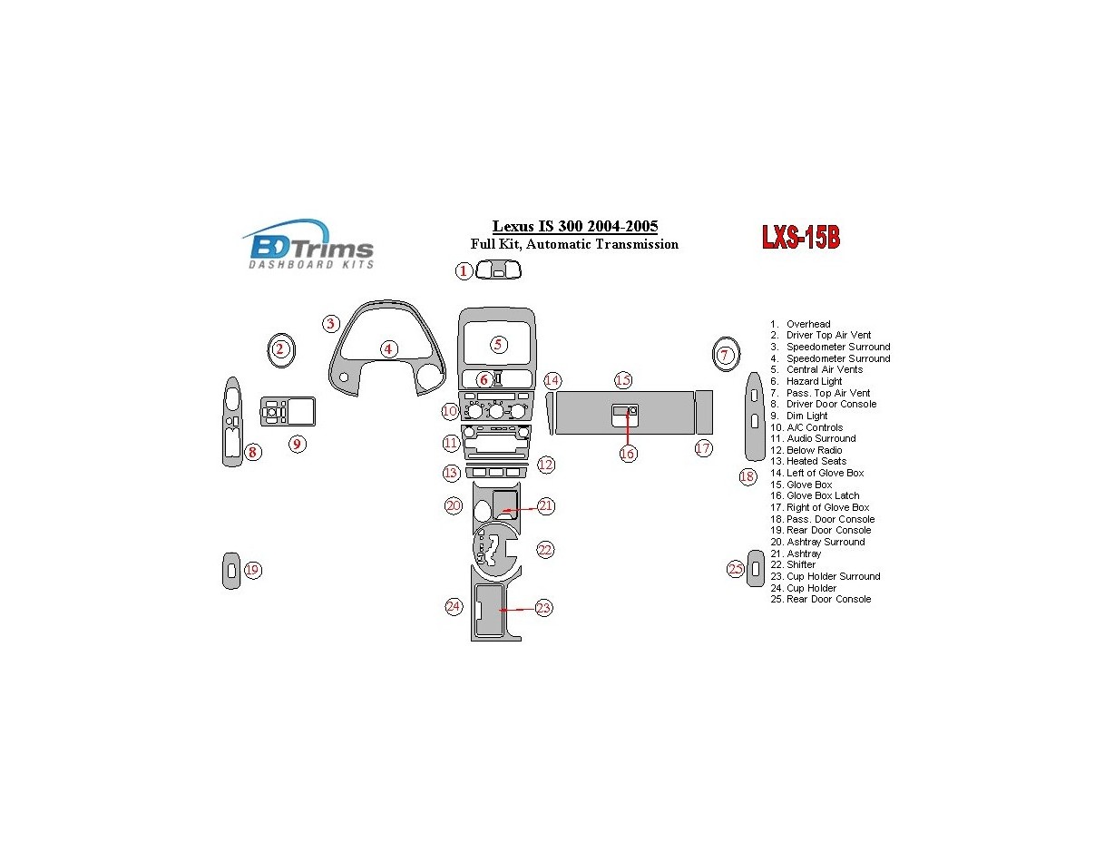 Lexus IS 2004-2005 Full Set, Automatic Gear Cruscotto BD Rivestimenti interni