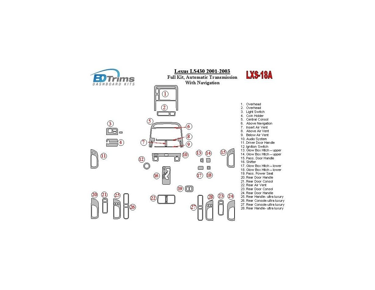 Lexus LS 2001-2003 Full Set, Automatic Gear, With NAVI Cruscotto BD Rivestimenti interni