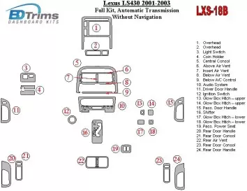 Lexus LS 2001-2003 Full Set, Automatic Gear, Without Navigation Cruscotto BD Rivestimenti interni