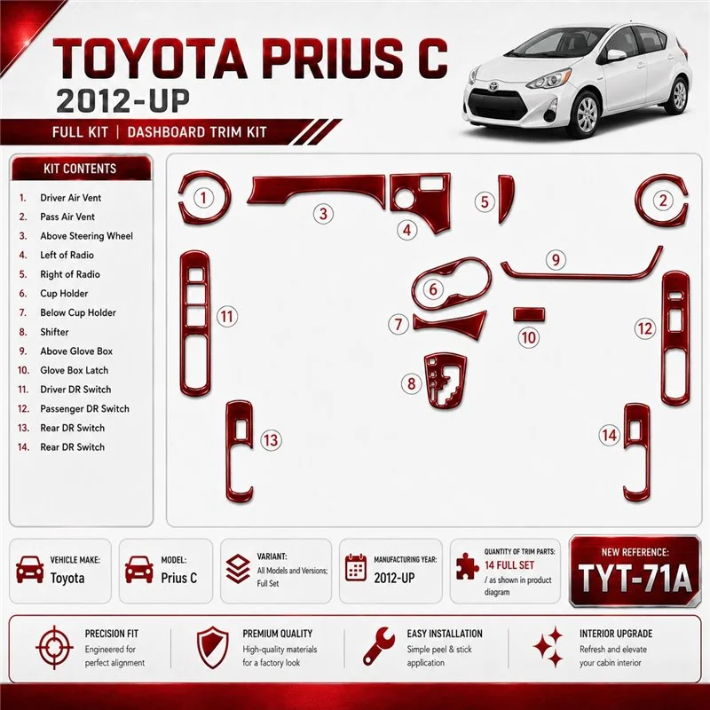 Toyota Prius C 2012-in poi set completo kit rivestimento cruscotto e interni 3D