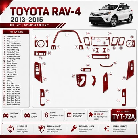 Toyota RAV-4 2013-2015 set completo kit rivestimento cruscotto e interni 3D