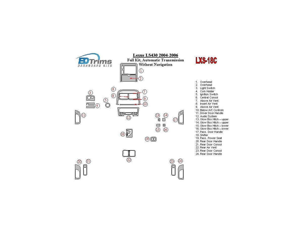 Lexus LS 2004-2006 Full Set, Automatic Gear, Without Navigation Cruscotto BD Rivestimenti interni