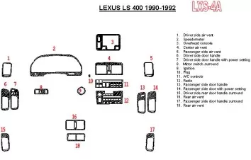 Lexus LS-400 1990-1992 Full Set, OEM Compliance, 18 Parts set Cruscotto BD Rivestimenti interni
