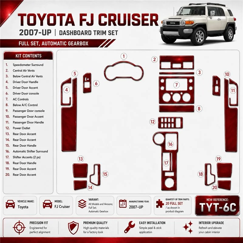 Toyota FJ Cruiser 2007-in poi set completo; cambio automatico kit rivestimento cruscotto e interni 3D