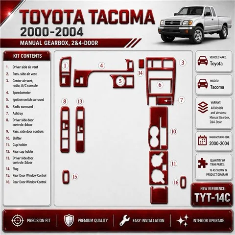 Toyota Tacoma 2000-2004 cambio manuale, 2&4-Door kit rivestimento cruscotto e interni 3D