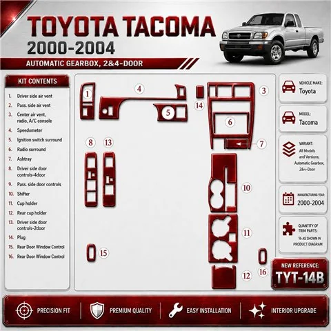 Toyota Tacoma 2000-2004 cambio automatico, 2&4-Door kit rivestimento cruscotto e interni 3D