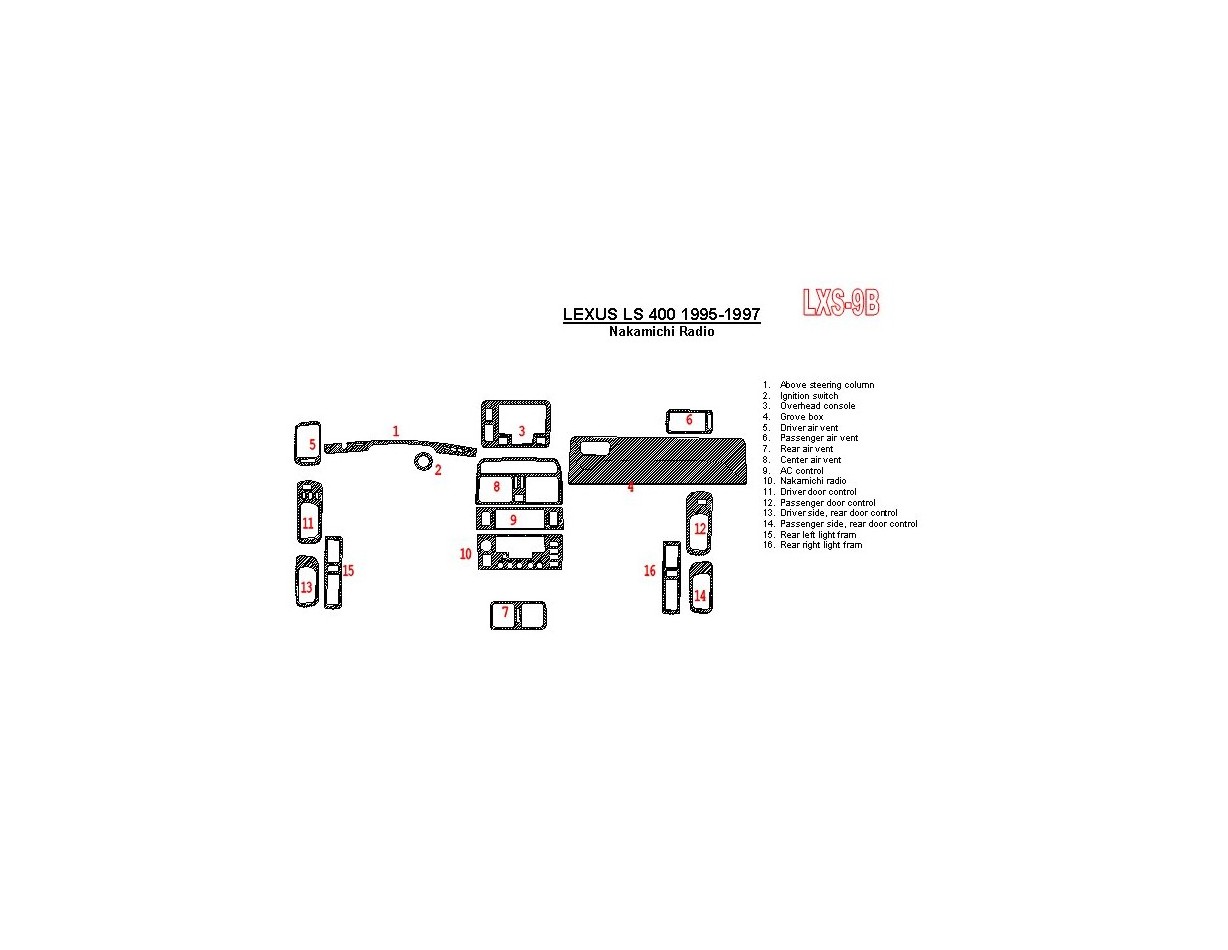 Lexus LS-400 1995-1997 Nakamichi Radio, OEM Compliance, 6 Parts set Cruscotto BD Rivestimenti interni Lexus LS-400 1995-1997 Nakamichi Radio, OEM Compliance, 6 Parts set Cruscotto BD Rivestimenti interni