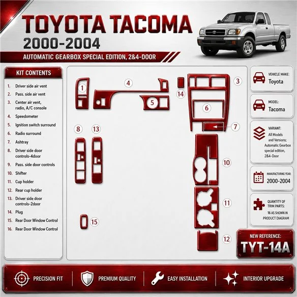 Toyota Tacoma 2000-2004 cambio automatico special edition, 2&4-Door kit rivestimento cruscotto e interni 3D