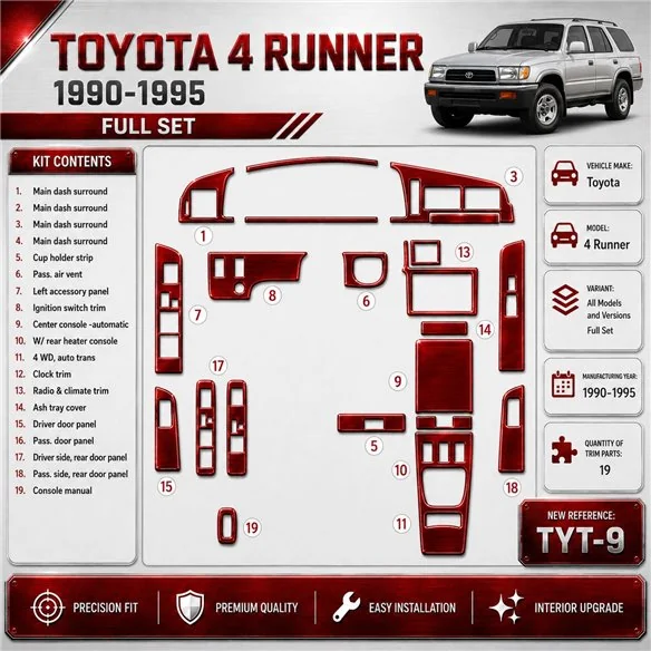 Toyota 4 Runner 1990-1995 set completo kit rivestimento cruscotto e interni 3D 19 pezzi