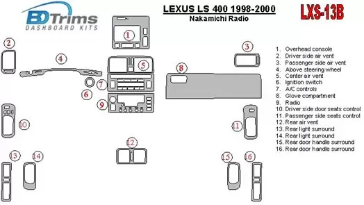 Lexus LS-400 1998-2000 Nakamichi Radio Cruscotto BD Rivestimenti interni