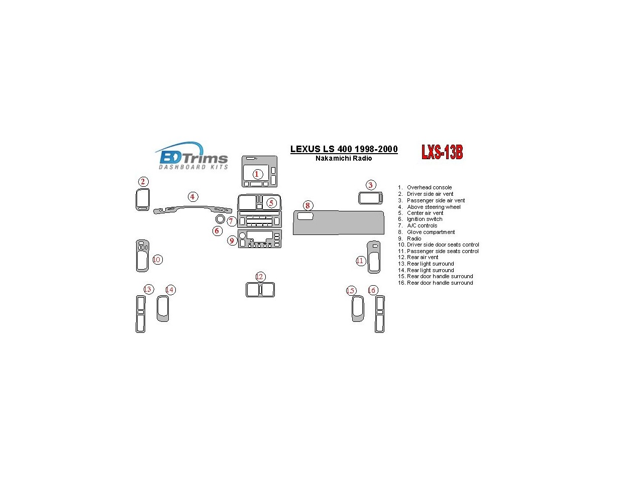 Lexus LS-400 1998-2000 Nakamichi Radio Cruscotto BD Rivestimenti interni