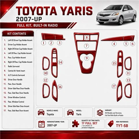 Toyota Yaris 2007-in poi set completo con Built-in Radio kit rivestimento cruscotto e interni 3D